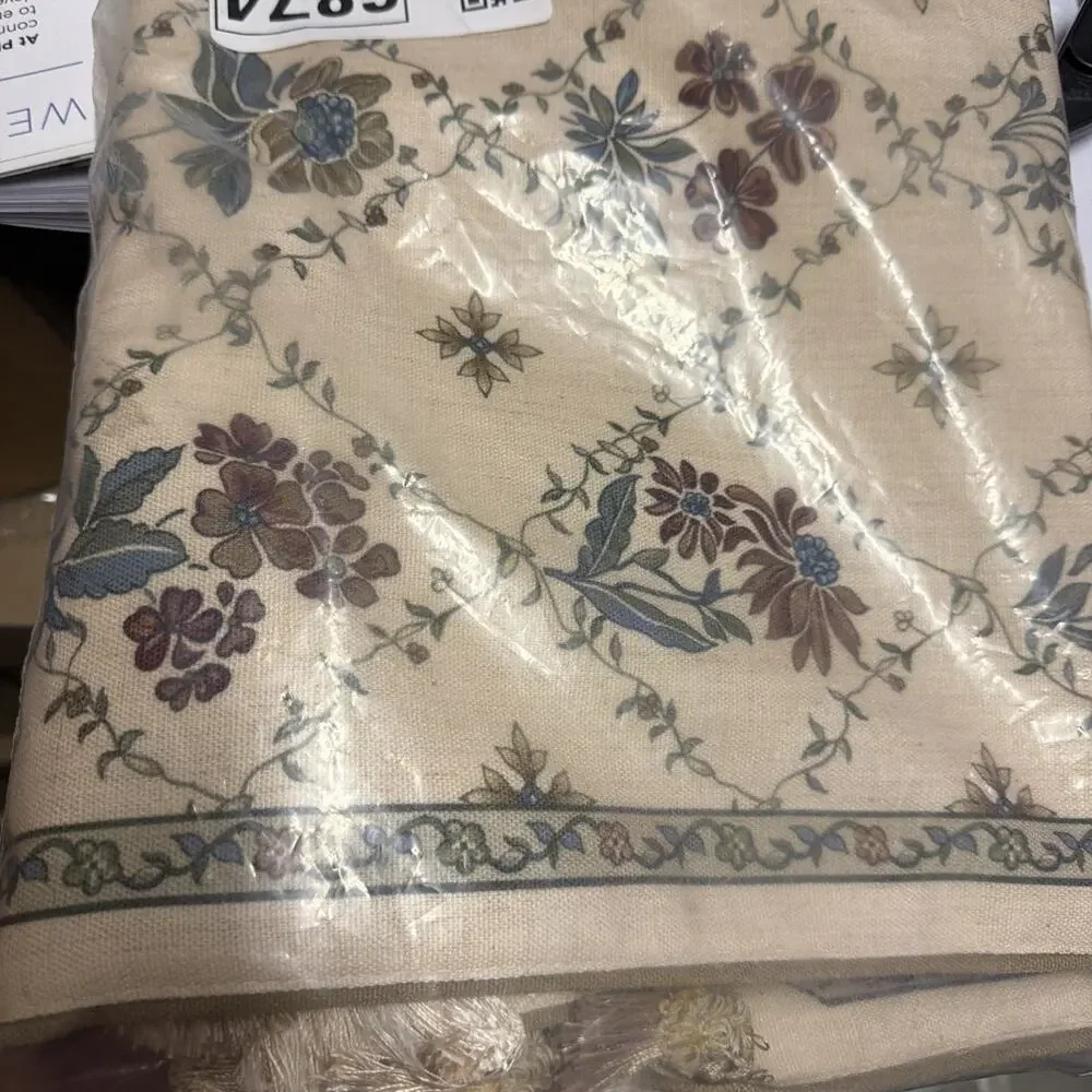 patdrea Designer Vintage Floral Linen Table Runner 87 Inch Long, Beige